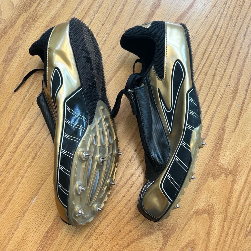Brooks Sprint Gold And Black PR 10.45 Laced Zip Up Track Running Shoes Size‎ 12 - Picture 2 of 11